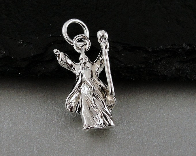 Wizard Charm, Silver Plated 3D Wizard Bracelet Charm, Sorcerer Charm, Enchanter Charm, Warlock Charm, Wizard Gift, Wizard Jewelry