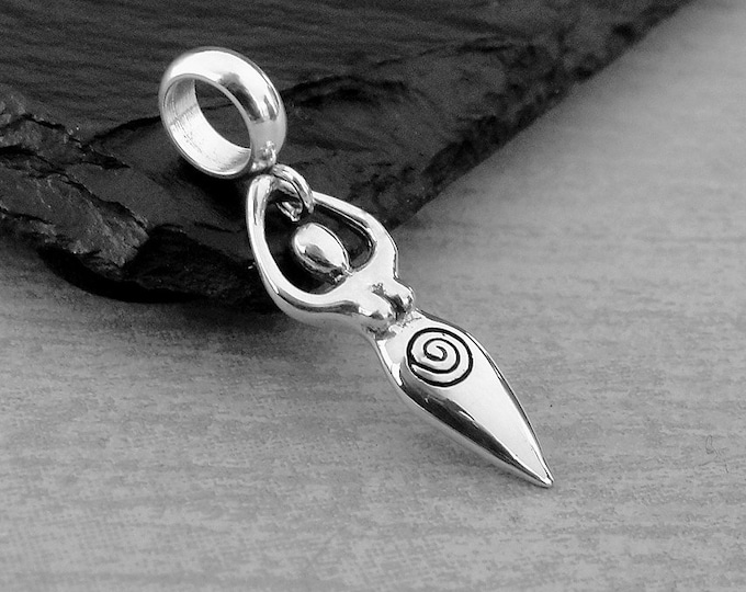 Fertility Goddess European Charm, Sterling Silver Fertility Dangle Charm, Fertility Deity Charm with Bail, Large Hole Bead