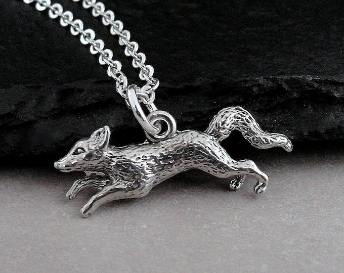 Fox Necklace, Silver Running Fox Charm Necklace, Coyote Charm Necklace, WIld Animal Charm, Wildlife Necklace, Fox Gift Jewelry