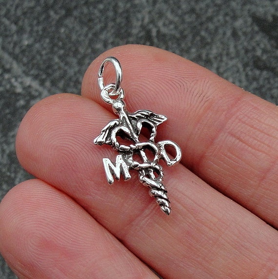 Medical Doctor Caduceus MD Charm Sterling Silver - Made in the USA Medical Doctor Caduceus MD Charm Sterling Silver - Made in the USA