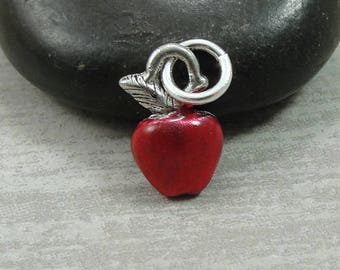 Red Apple Charm - Silver Plated Red Apple Charm for Necklace or Bracelet