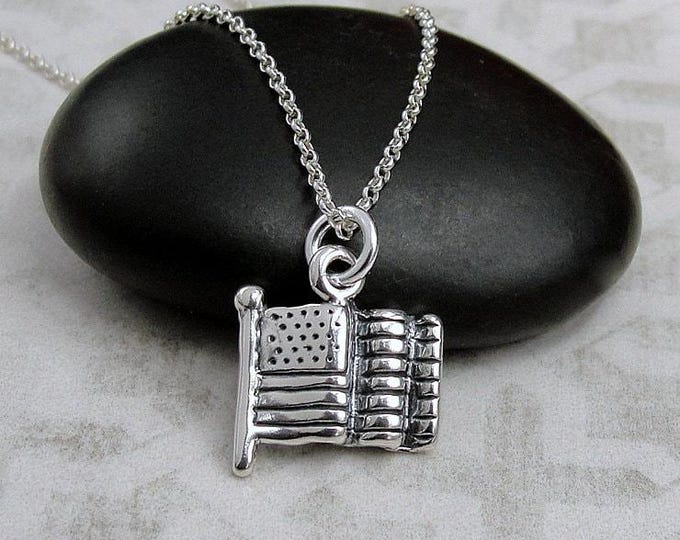 Sterling Silver American Flag Necklace, USA Flag Charm Necklace, Patriotic Charm, American Flag Charm, American Flag Jewelry