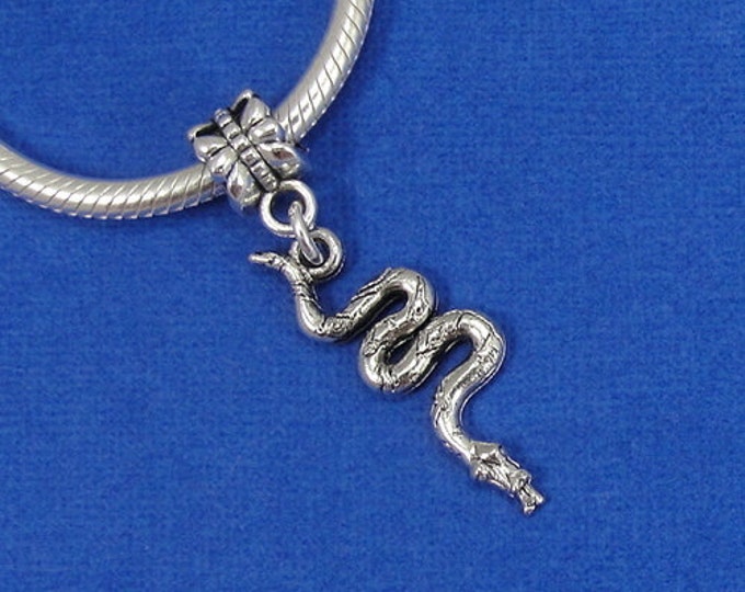 Snake Python European Dangle Bead Charm - Silver Snake Copperhead Charm for European Bracelet