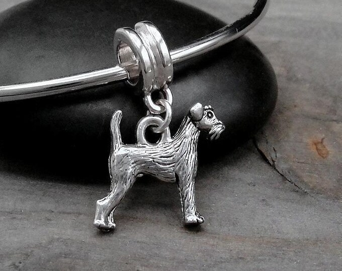 Airedale Terrier European Dangle Bead Charm - Silver Airedale Welsh Terrier Charm for European Bracelet
