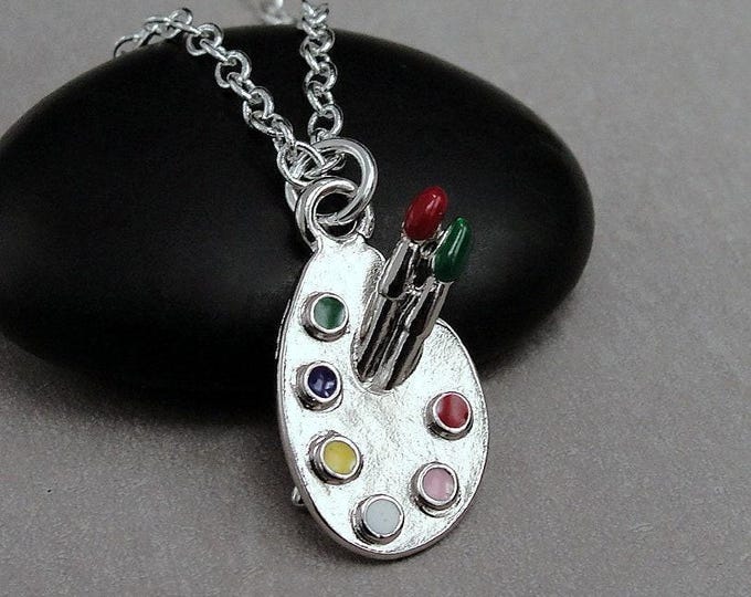 Artist Palette Necklace, Silver Plated Paint Palette Charm Necklace, Artist Necklace, Painter Charm, Artist Gift, Artist Jewelry