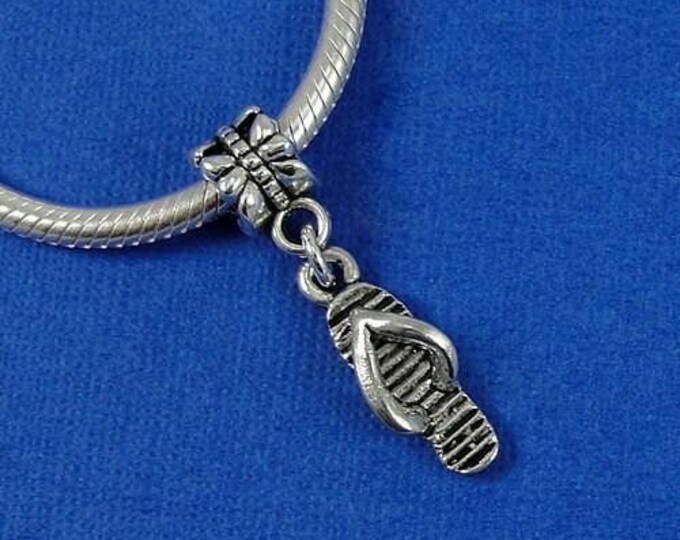 Flip Flop European Dangle Bead Charm - Silver Flip Flop Sandal Charm for European Bracelet
