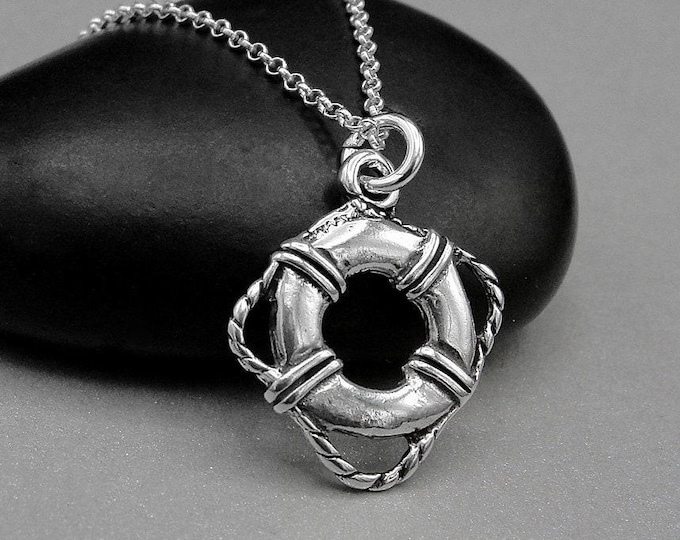 925 Sterling Silver Life Preserver Necklace, Life RIng Charm Necklace, Life Guard Charm Necklace, Lifeguard Gift, Lifeguard Jewelry
