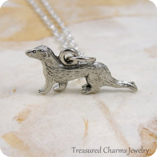 Ferret Necklace, Silver Ferret Charm on a Silver Cable Chain