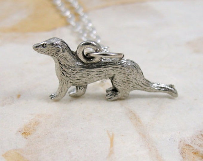 Ferret Necklace, Silver Ferret Charm on a Silver Cable Chain