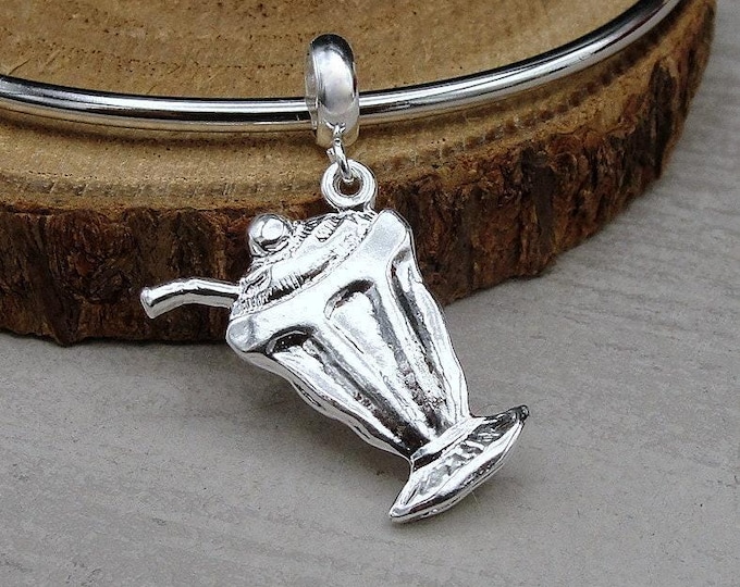 Milkshake European Charm, Silver Milkshake Dangle Charm, Ice Cream Sundae Charm with Bail, Snake Bracelet Charm, Large Hole Bead