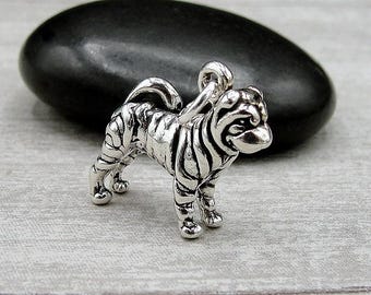 925 Sterling Silver 3D Shar-Pei Charm, Sharpei Charm, Shar Pei Charm, Shar Pei Pendant, Bracelet Charm, Shar-Pei Dog Gift Jewelry