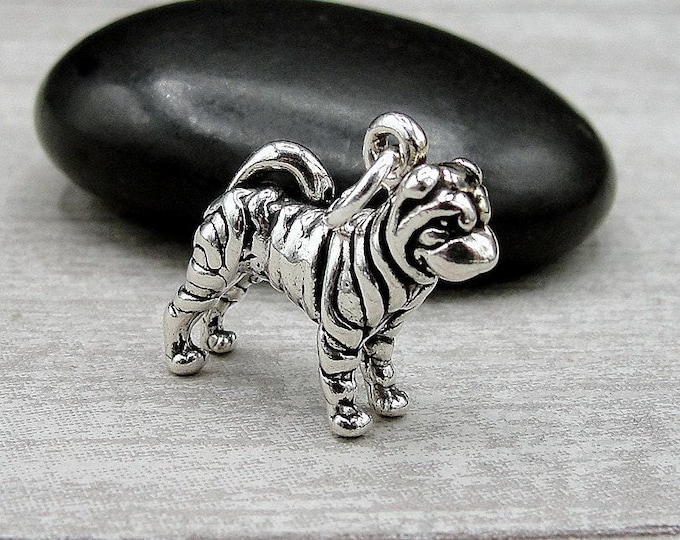 925 Sterling Silver 3D Shar-Pei Charm, Sharpei Charm, Shar Pei Charm, Shar Pei Pendant, Bracelet Charm, Shar-Pei Dog Gift Jewelry