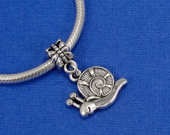 Garden Snail European Dangle Bead Charm - Silver Snail Charm for European Bracelet