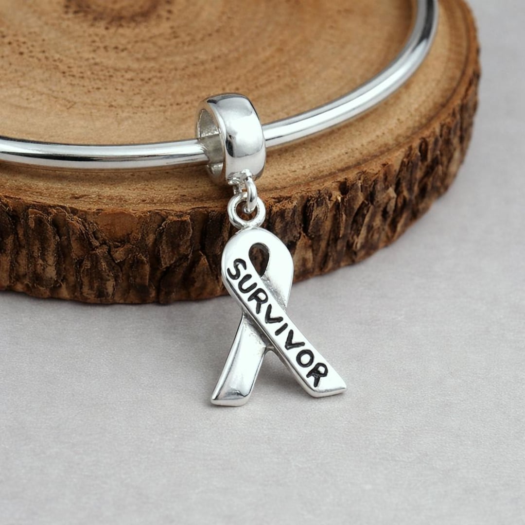 Sterling Silver Survivor Ribbon Dangle Charm, Cancer Awareness European ...
