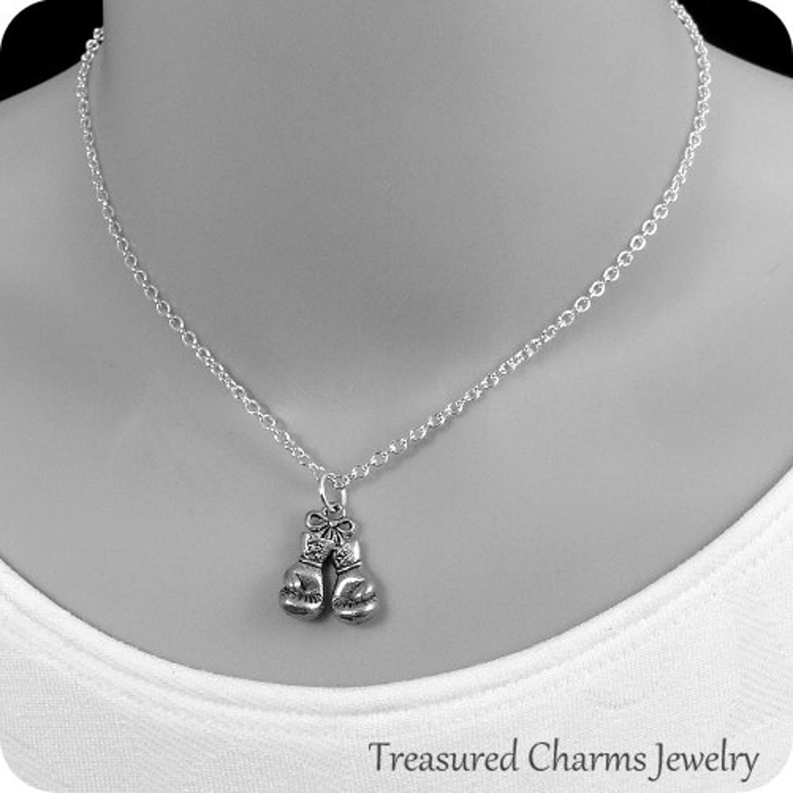 Boxing Gloves Necklace Silver Boxing Gloves Charm on a Silver Etsy
