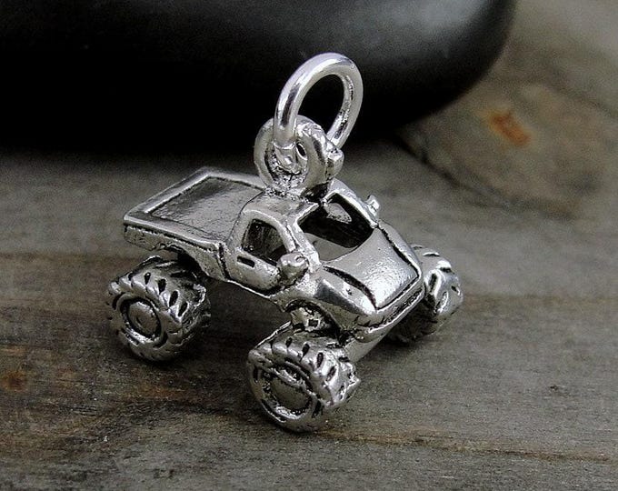 Monster Truck Charm, Silver Plated Monster Truck Pendant, Big Truck Charm, Race Truck Charm, Motocross Truck Charm, Monster Truck Gift
