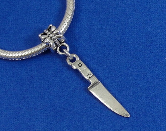 Miniature Knife European Dangle Bead Charm - Silver Chef Knife Charm for European Bracelet