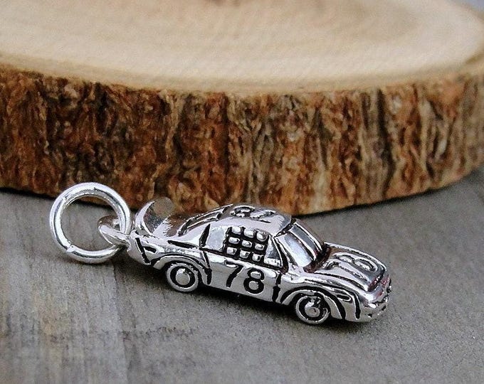 Race Car Charm, Silver Race Car Charm for Necklace or Bracelet, Racing Charm, Hot Rod Charm, Stock Car Charm, Gift for Race Car Driver