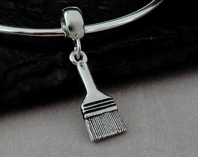 Paintbrush European Charm, Silver Paintbrush Dangle Charm, Painter Charm, Silver Paint Brush Charm, Paintbrush Large Hole Bead