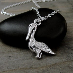 Pelican Necklace, Silver Plated Pelican Charm Necklace, Pelican Pendant, Seabird Necklace, Seabird Charm, Ocean Necklace, Nautical Necklace