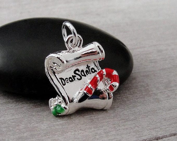 Silver Letter to Santa Charm, Dear Santa Charm, Christmas Charm, Santa Claus Charm, Christmas Themed Charms, Christmas Pendant