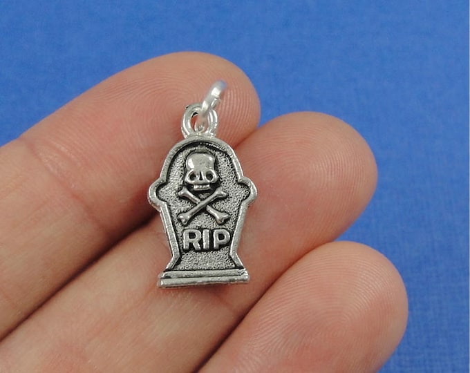 Tombstone Charm - Silver Plated Cemetery Gravestone Charm for Necklace or Bracelet