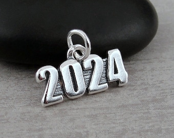 2024 Graduation Charm, Sterling Silver Year 2024 Charm, 2024 Pendant, 2024 Anniversary Charm, Class of 2024 Charm, Graduation Gift Jewelry