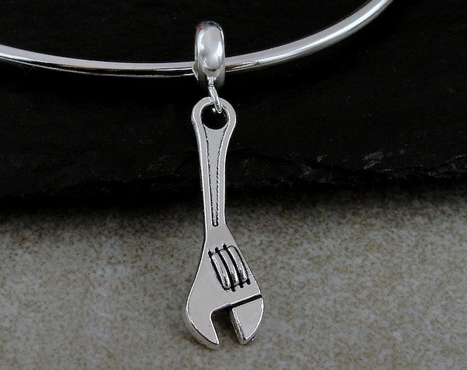 Crescent Wrench European Charm, Silver Monkey Wrench Dangle Charm, Crescent Wrench Charm with Bail, Monkey Wrench Charm, Handyman Tool Charm