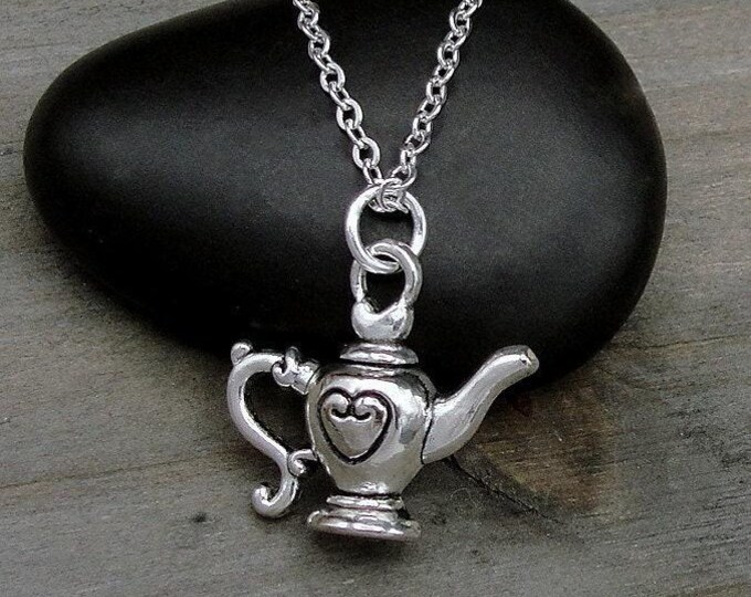 Teapot Necklace, Silver Plated Teapot Charm Necklace, Tea Lover Necklace, Tea Drinker Charm, Teapot Gift, Teapot Jewelry