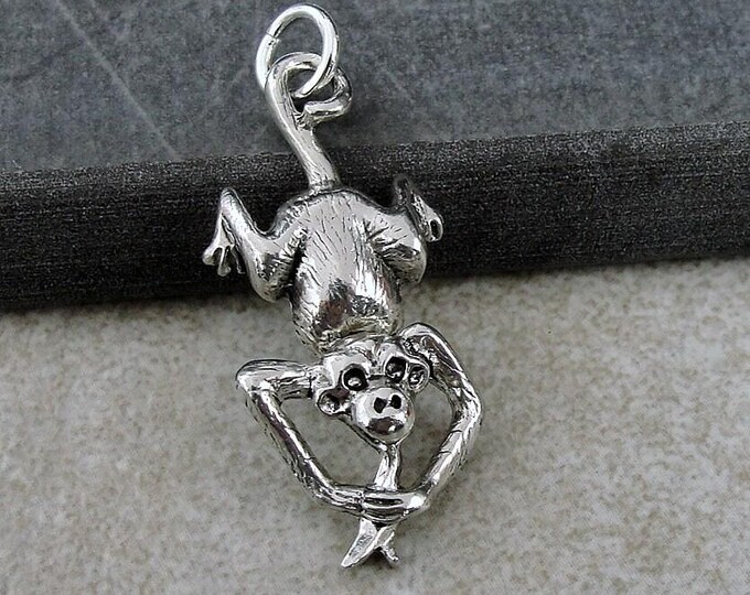 Monkey Charm, Silver Monkey Charm for Necklace or Bracelet, Zoo Animal Charm, Primate Charm, Monkey Gift, Monkey Jewelry