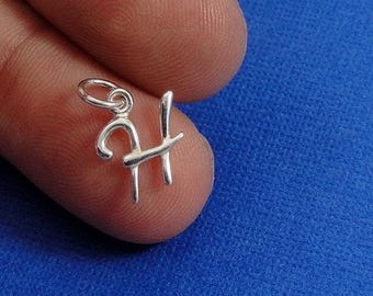Script Letter H Initial Charm - Sterling Silver Cursive Letter H Alphabet Charm