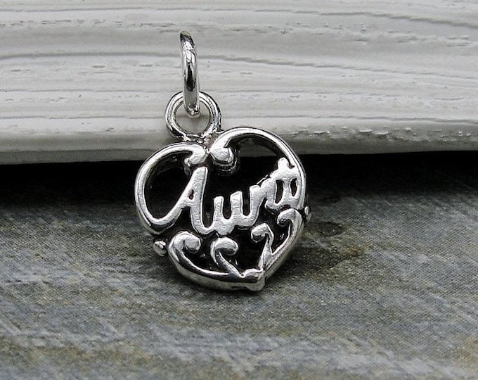 925 Sterling Silver Aunt Charm, Auntie Charm, Aunt Heart Charm, Aunt Jewelry, Bracelet Charm, Necklace Charm, Gift for Aunt