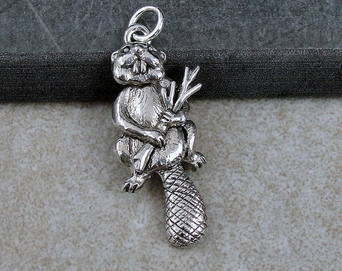 Beaver Charm, Silver Beaver Necklace Charm, Otter Charm, Musktrat Charm, Rodent Charm, Beaver Pendant, Beaver Jewelry, Beaver Gift