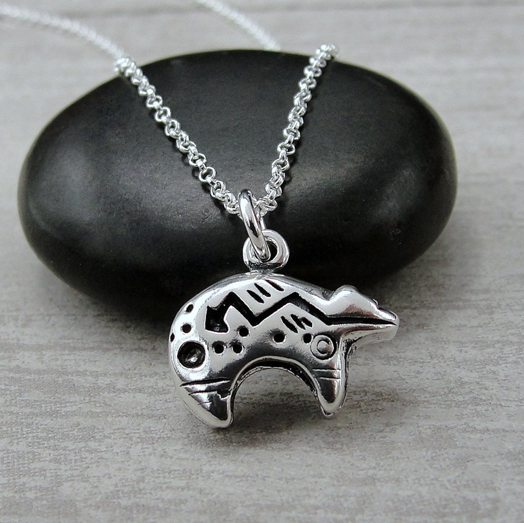 Heartline Bear Necklace 925 Sterling Silver Zuni Bear Charm Etsy