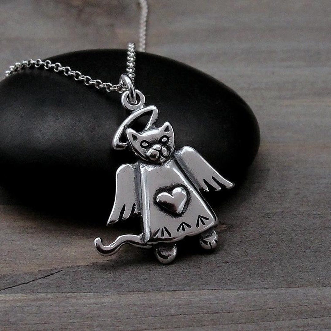 Collier ange chat en argent sterling 925, collier à breloques chat