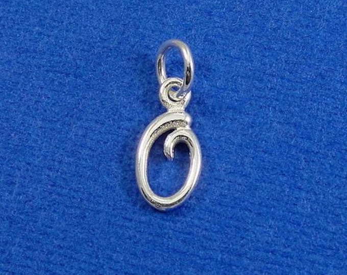 Script Letter O Initial Charm - Sterling Silver Cursive Letter O Alphabet Charm