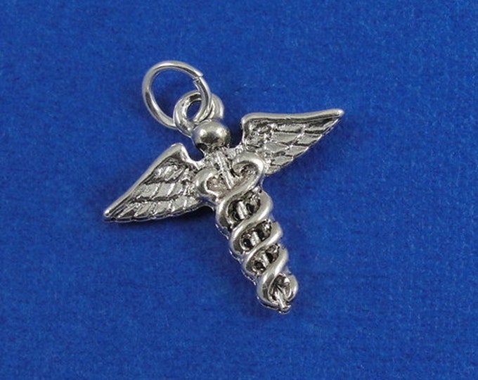 Medical Caduceus Charm - Silver Plated Caduceus Charm for Necklace or Bracelet