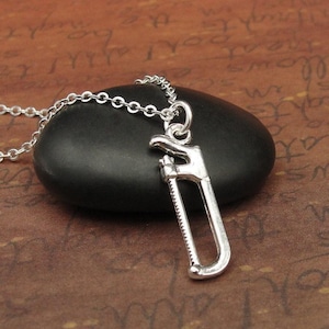 Hacksaw Necklace, Silver Plated Hacksaw Charm Necklace, Metal Saw Necklace, Handyman Charm, Handyman Gift, Hack Saw Charm Jewelry
