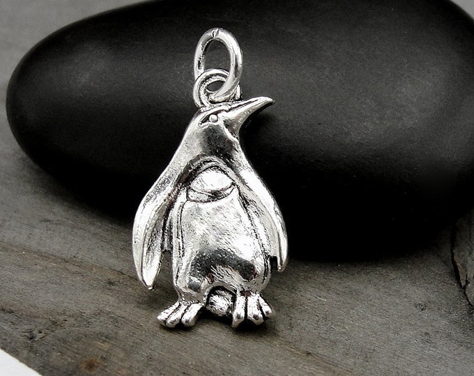 Penguin Charm, Silver Penguin Pendant for Necklace or Bracelet, Penquin Charm, Penquin Necklace, Penguin Gift, Penguin Jewelry, Arctic Charm
