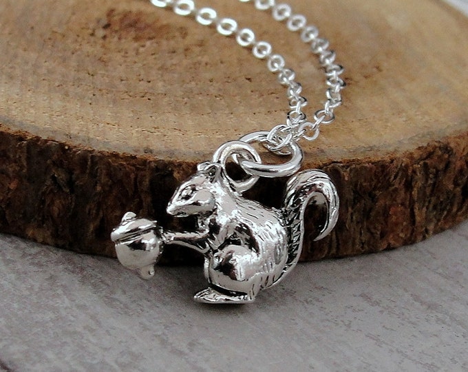 Squirrel Necklace, Silver Plated Squirrel Charm Necklace, Chipmunk Charm Necklace, Nature Charm, Critter Charm, Squirrel Gift Jewelry
