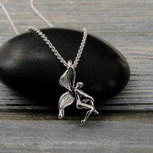 925 Sterling Silver Fairy Necklace, 3D Fairy Charm Necklace, Pixie Charm Necklace, Silver Fantasy Fairytale Charm Jewelry, Fairy Gift