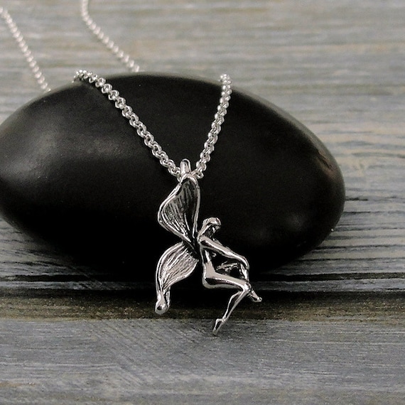 925 Sterling Silver Fairy Necklace, 3D Fairy Charm Necklace, Pixie