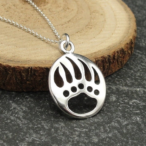 925 Sterling Silver Bear Claw Necklace, Bear Paw Charm Necklace, Southwestern Necklace, Grizzly Bear Charm, Paw Print Charm Jewelry