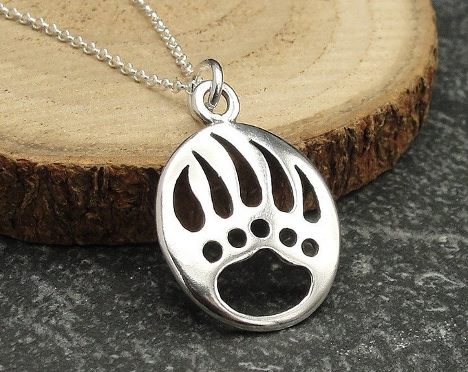 925 Sterling Silver Bear Claw Necklace, Bear Paw Charm Necklace, Southwestern Necklace, Grizzly Bear Charm, Paw Print Charm Jewelry