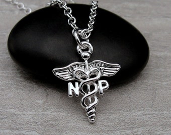 Nurse Practitioner Necklace, Silver Nurse Practitoner Charm Necklace, NP Caduceus Symbol Necklace, Nurse Charm, Nurse Gift, Nurse Jewelry