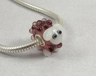 Sheep Lamb Large Hole Lampwork Glass Bead - 925 Sterling Silver European Bead Charm