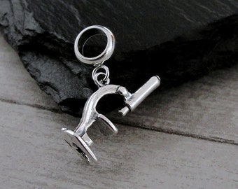 925 Sterling Silver Microscope Dangle Bead Charm, Microscope European Charm, Science Laboratory Charm, Bracelet Charm, Large Hole Bead