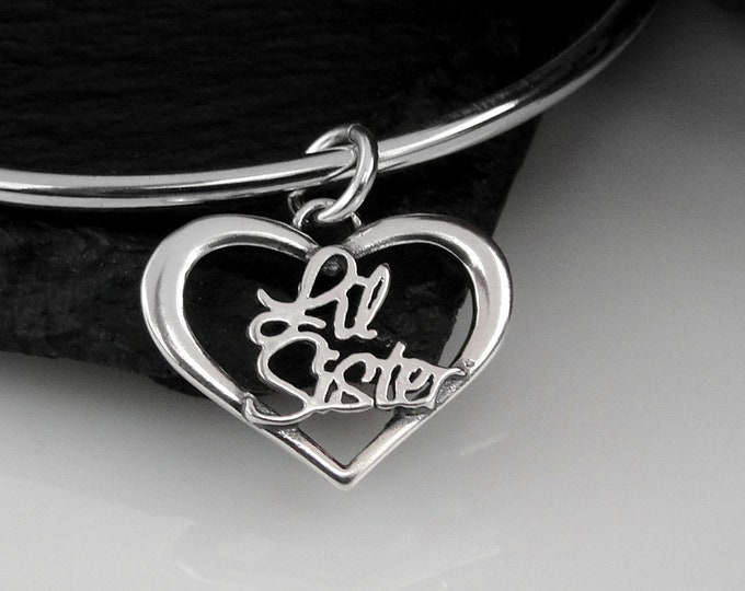 Little Sister Charm, Sterling Silver Little Sister Heart Charm for Necklace or Bracelet, Sister Charm, Sister Gift, Sister Jewelry