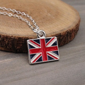 British Flag Necklace, Silver Plated Union Jack Charm Necklace, Union Flag Necklace, Great Britain Charm, UK Flag Necklace, UK Flag Charm