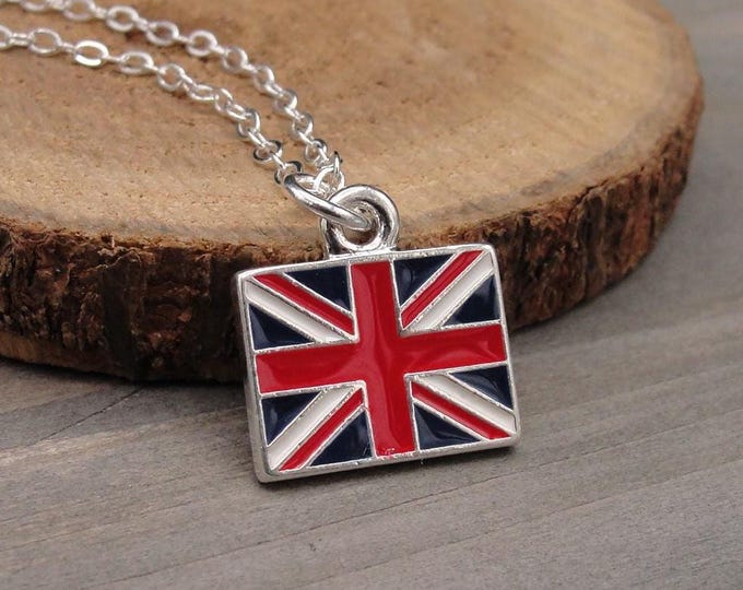 British Flag Necklace, Silver Plated Union Jack Charm Necklace, Union Flag Necklace, Great Britain Charm, UK Flag Necklace, UK Flag Charm